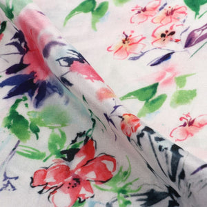 White And Pink Floral Pattern Digital Print Silk Crepe Fabric