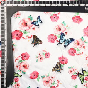 White And Pink Floral Pattern Digital Print Silk Crepe Fabric