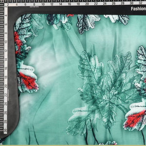 Rama Green And Red Floral Pattern Digital Print Silk Crepe Fabric