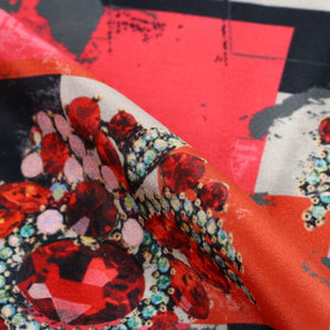 Pink And Orange Patch Pattern Digital Print Silk Crepe Fabric