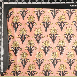 Peach And Yellow Floral Pattern Digital Print Silk Crepe Fabric