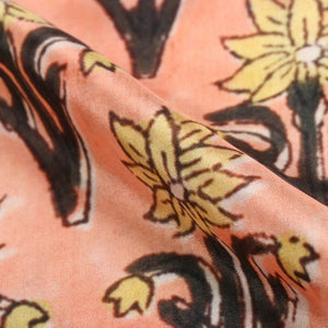 Peach And Yellow Floral Pattern Digital Print Silk Crepe Fabric