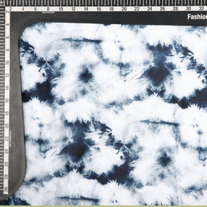 Dark Blue And Grey Tie & Dye Pattern Digital Print Silk Crepe Fabric