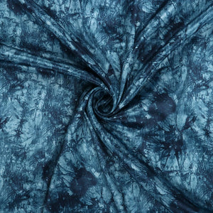 Dark Blue And Indigo Tie & Dye Pattern Digital Print Silk Crepe Fabric