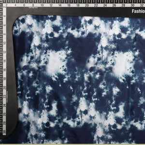 Dark Blue And White Tie & Dye Pattern Digital Print Silk Crepe Fabric