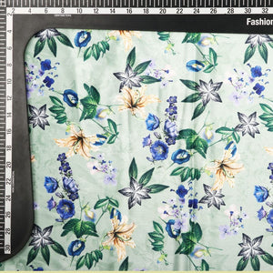 Green And Blue Floral Pattern Digital Print Silk Crepe Fabric