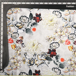 Ivory And Yellow Floral Pattern Digital Print Silk Crepe Fabric