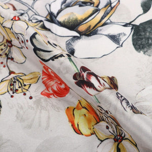 Ivory And Yellow Floral Pattern Digital Print Silk Crepe Fabric