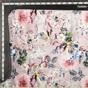 Pink And White Floral Pattern Digital Print Silk Crepe Fabric