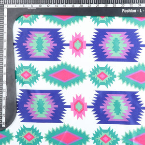 Blue And Pink Geometric Pattern Digital Print Silk Satin Fabric