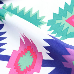 Blue And Pink Geometric Pattern Digital Print Silk Satin Fabric