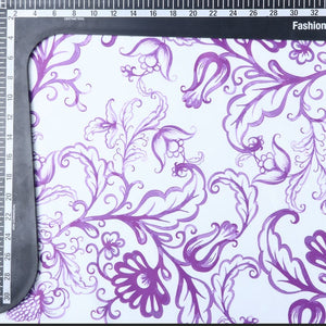 White And Purple Floral Pattern Digital Print Silk Satin Fabric