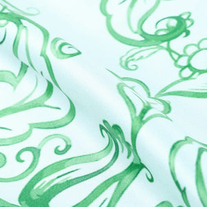 White And Green Floral Pattern Digital Print Silk Satin Fabric