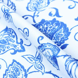 Blue And White Floral Pattern Digital Print Silk Satin Fabric