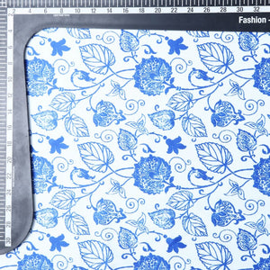 Blue And White Floral Pattern Digital Print Silk Satin Fabric