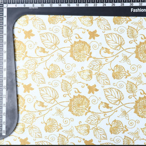 Yellow And White Floral Pattern Digital Print Silk Satin Fabric