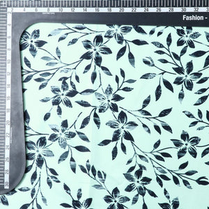 Light Sea Green And Black Floral Pattern Digital Print Silk Satin Fabric