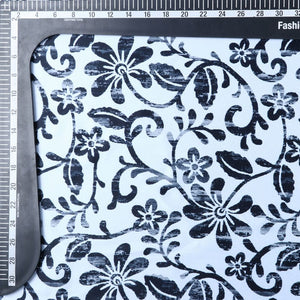 Grey Lavender And Black Floral Pattern Digital Print Silk Satin Fabric