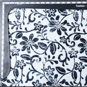 Grey And Black Floral Pattern Digital Print Silk Satin Fabric