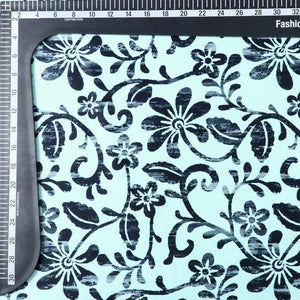 Light Sea Green And Black Floral Pattern Digital Print Silk Satin Fabric