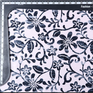 Grey Pink And Black Floral Pattern Digital Print Silk Satin Fabric