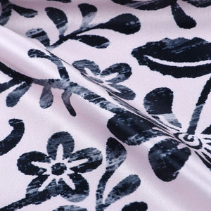 Grey Pink And Black Floral Pattern Digital Print Silk Satin Fabric