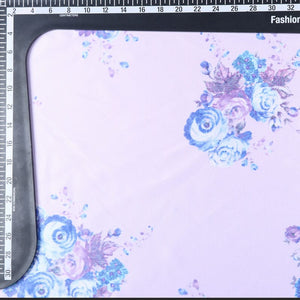 Pink Lavender And Blue Floral Pattern Digital Print Silk Satin Fabric