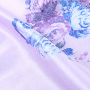 Pink Lavender And Blue Floral Pattern Digital Print Silk Satin Fabric