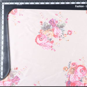 Light Peach And Pink Floral Pattern Digital Print Silk Satin Fabric