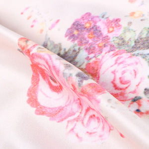 Light Peach And Pink Floral Pattern Digital Print Silk Satin Fabric