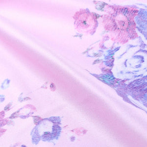 Pink And Blue Floral Pattern Digital Print Silk Satin Fabric