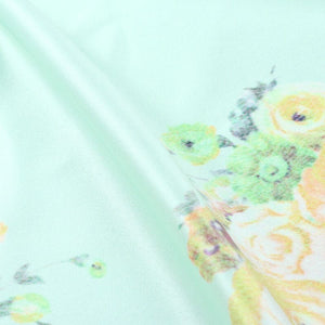 Light Green And Yellow Floral Pattern Digital Print Silk Satin Fabric