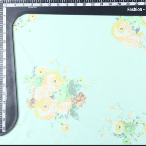 Light Green And Yellow Floral Pattern Digital Print Silk Satin Fabric