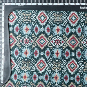 Grey And Red Ethnic Pattern Digital Print Silk Satin Fabric