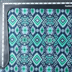 Turquoise And Grey Ethnic Pattern Digital Print Silk Satin Fabric