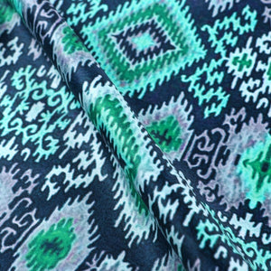 Turquoise And Grey Ethnic Pattern Digital Print Silk Satin Fabric