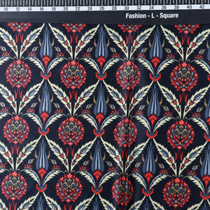 Black And Red Floral Pattern Digital Print Silk Satin Fabric