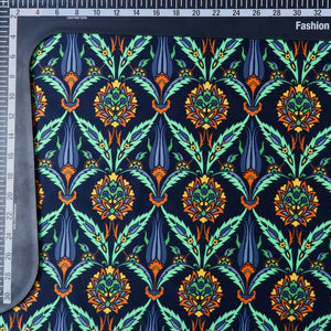 Black And Orange Floral Pattern Digital Print Silk Satin Fabric