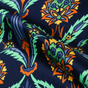 Black And Orange Floral Pattern Digital Print Silk Satin Fabric