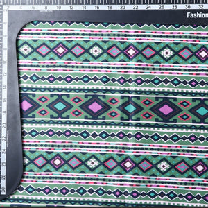 Green And Pink Ethnic Pattern Digital Print Silk Satin Fabric