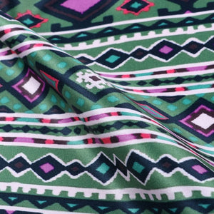 Green And Pink Ethnic Pattern Digital Print Silk Satin Fabric