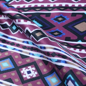 Purple And Sky Blue Ethnic Pattern Digital Print Silk Satin Fabric