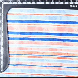 Blue And Peach Stripes Pattern Digital Print Silk Satin Fabric