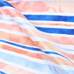 Blue And Peach Stripes Pattern Digital Print Silk Satin Fabric