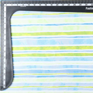 Olive Green And Sky Blue Stripes Pattern Digital Print Silk Satin Fabric