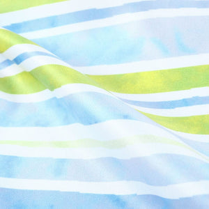 Olive Green And Sky Blue Stripes Pattern Digital Print Silk Satin Fabric