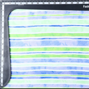 Neon Green And Sky Blue Stripes Pattern Digital Print Silk Satin Fabric