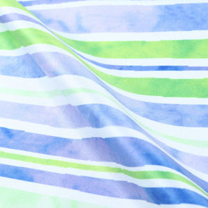 Neon Green And Sky Blue Stripes Pattern Digital Print Silk Satin Fabric