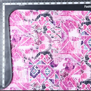 Pink And White Abstract Pattern Digital Print Silk Satin Fabric