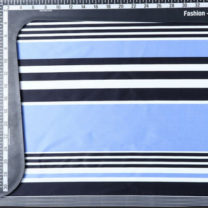 Blue And Black Stripes Pattern Digital Print Silk Satin Fabric